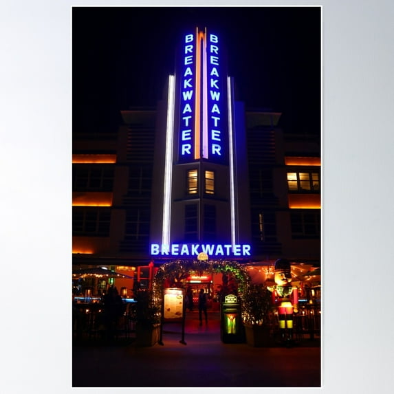 Breakwater Hotel - Art Deco District - Miami Beach Poster Wall Art, Modern Wall Decor For Living Room Bedroom, 24x36 UNFRAMED