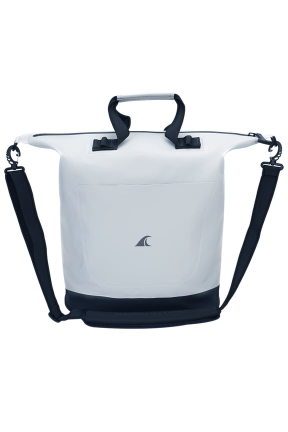 Riverton Waterproof IP68 Utility Tote Bag with Zipper Closure, Shoulder Strap, Water Bottle Pockets (Fog White)