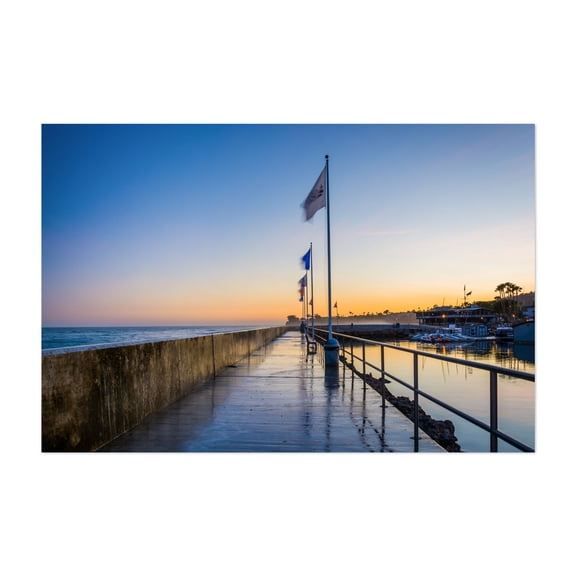 Breakwater Walkway - Santa Barbara California Photography Harbor Sunset Coastal Beach Ocean Boardwalk Landscape Unframed Wall Art Print 20 x 28 inches