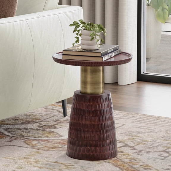 Breanna 16" Wide Solid Mango/Metal Contemporary End Table in Walnut Brown/Gold