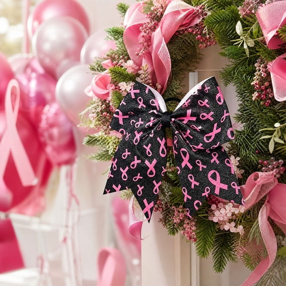 Breast Awareness Bow Ornament, Ribbon Decorative Bow, Black and Pink Ribbon Print Bow Print, Multipurpose Hanging Decor