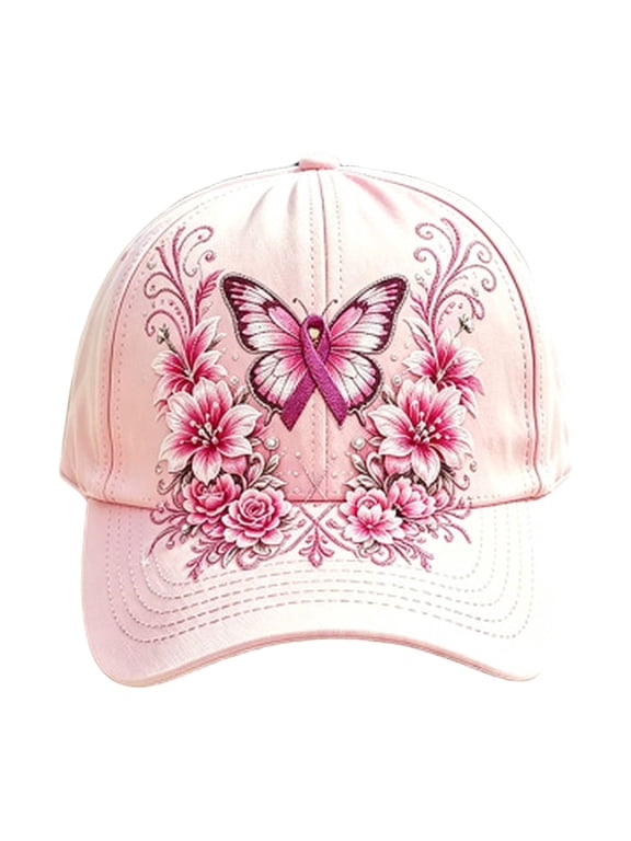 Breast Cancer Awareness Accessories Hats Pink Ribbon Hummingbird Angel Wings Print Breast Cancer Awareness Hats Casual Adjustable Baseball Cap