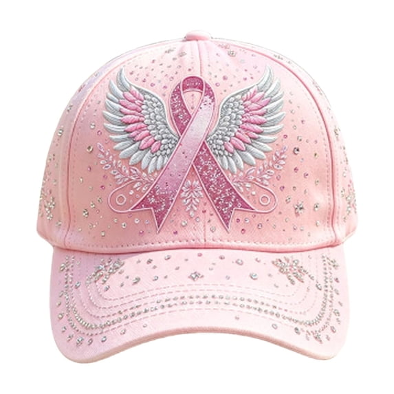 Breast Cancer Awareness Accessories Hats Pink Ribbon Hummingbird Angel Wings Print Breast Cancer Awareness Hats Casual Adjustable Baseball Cap