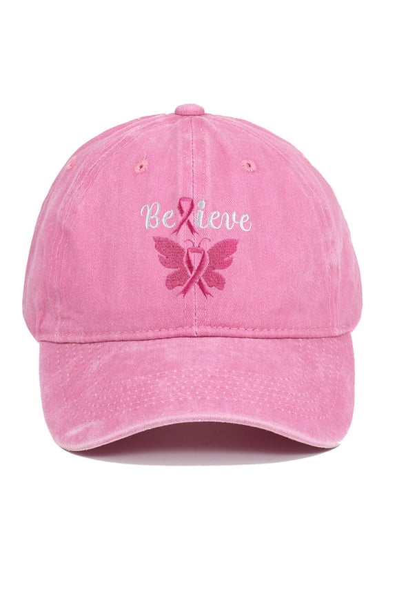 Breast Cancer Awareness Adjustable Embroidered_Pink Ribbon Breast Cancer Awareness_Butt-erfly Hat, Hip-hop Peak Cap for Men Women(Pink)