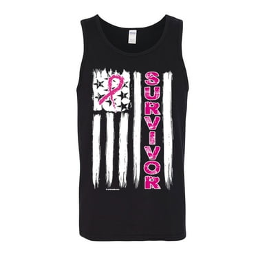 Breast Cancer Awareness American Flag Mens Tank Top, Black, Small