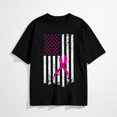 thumbnail image 1 of Breast Cancer Awareness American Flag Pink Ribbon T-Shirt for Women, Patriotic Hope Support Short Sleeve Shirt, 1 of 6
