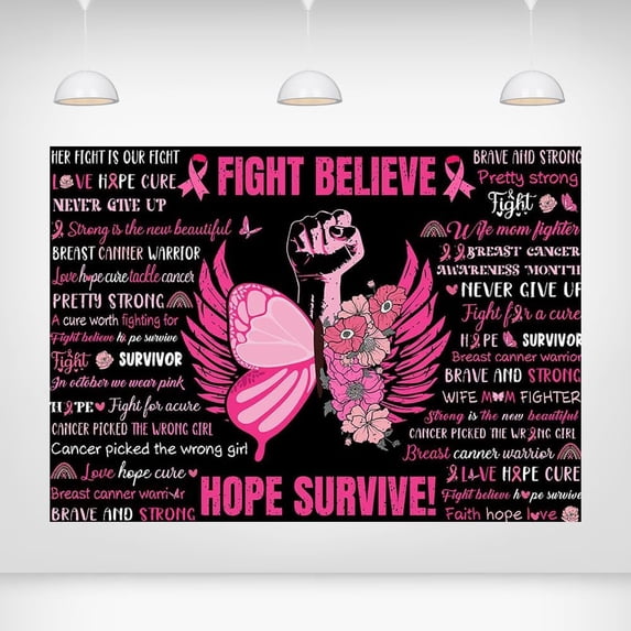 Breast Cancer Awareness Backdrop - 3.9x5.9ft Inspirational Pink Ribbon Decorations Events Photoshoots Fundraisers Fight Believ Hope Survive