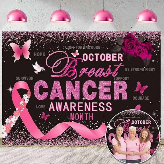 Breast Cancer Awareness Backdrop Pink Ribbon Love Hope Support Courage Background October Breast Cancer Prevention Banner Breast Cancer Charity Fundraising Activities Photo Props
