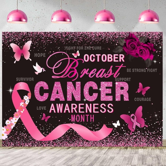 Breast Cancer Awareness Backdrop Pink Ribbon Love Hope Support Courage Photography Background October Breast Cancer Prevention Breast Cancer Charity Fundraising Decorations Banner Photo Booth Props