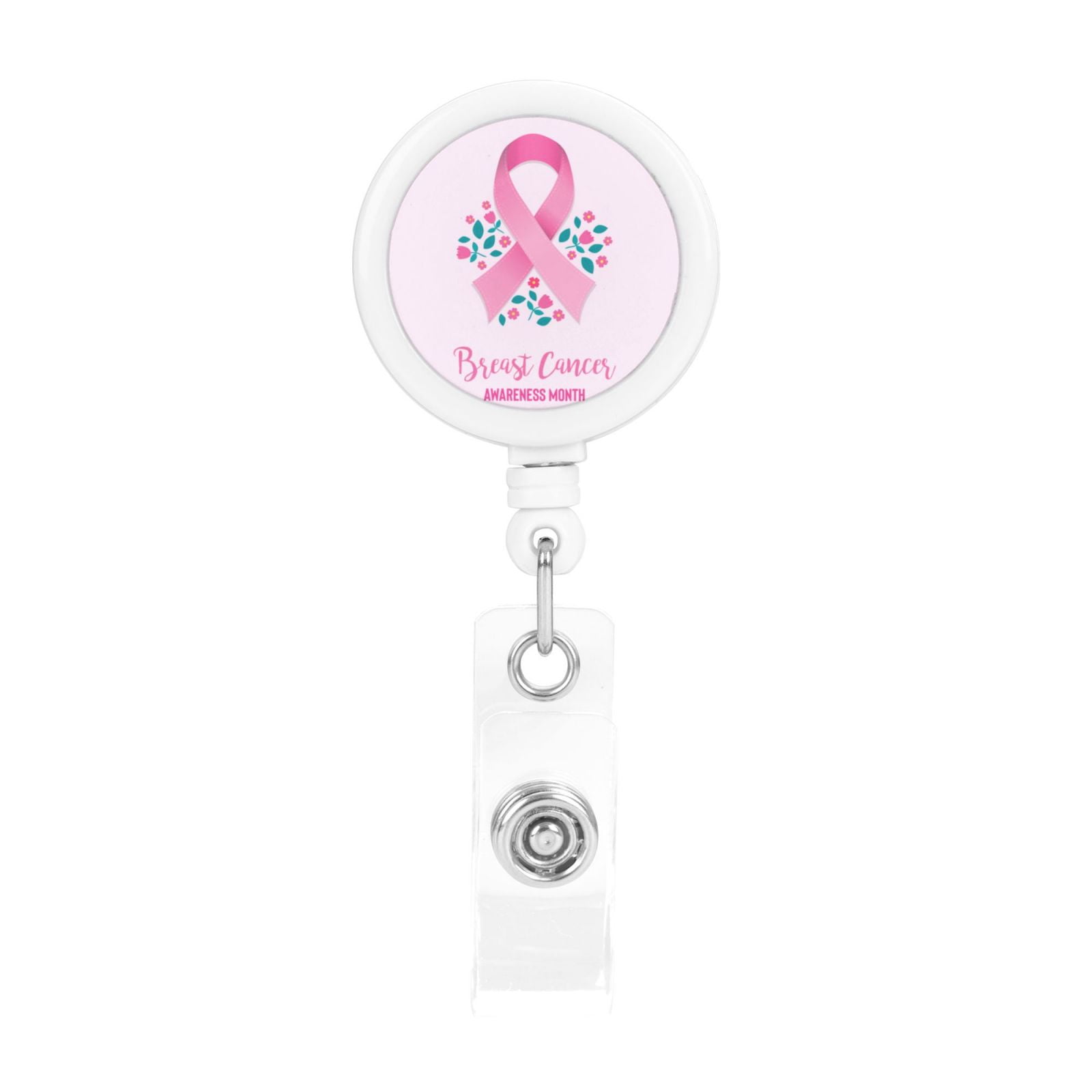 Sasylvia 24 Pcs Breast Cancer Awareness Badge Reels - Pink Ribbon Retractable ID Holders