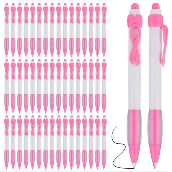 Breast Cancer Awareness Ballpoint Pen Pink Ribbon Cancer Retractable Pen Raise Awareness with Stylish Office Accessories Bundle of 50