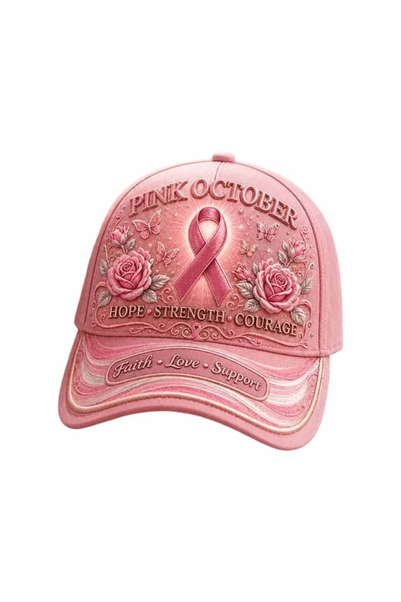 Breast Cancer Awareness Baseball Cap Pink October Rose Butterfly Sun Hat Breathable Adjustable Casual Cap For Awareness Campaign Daily(Pink4-One Size)