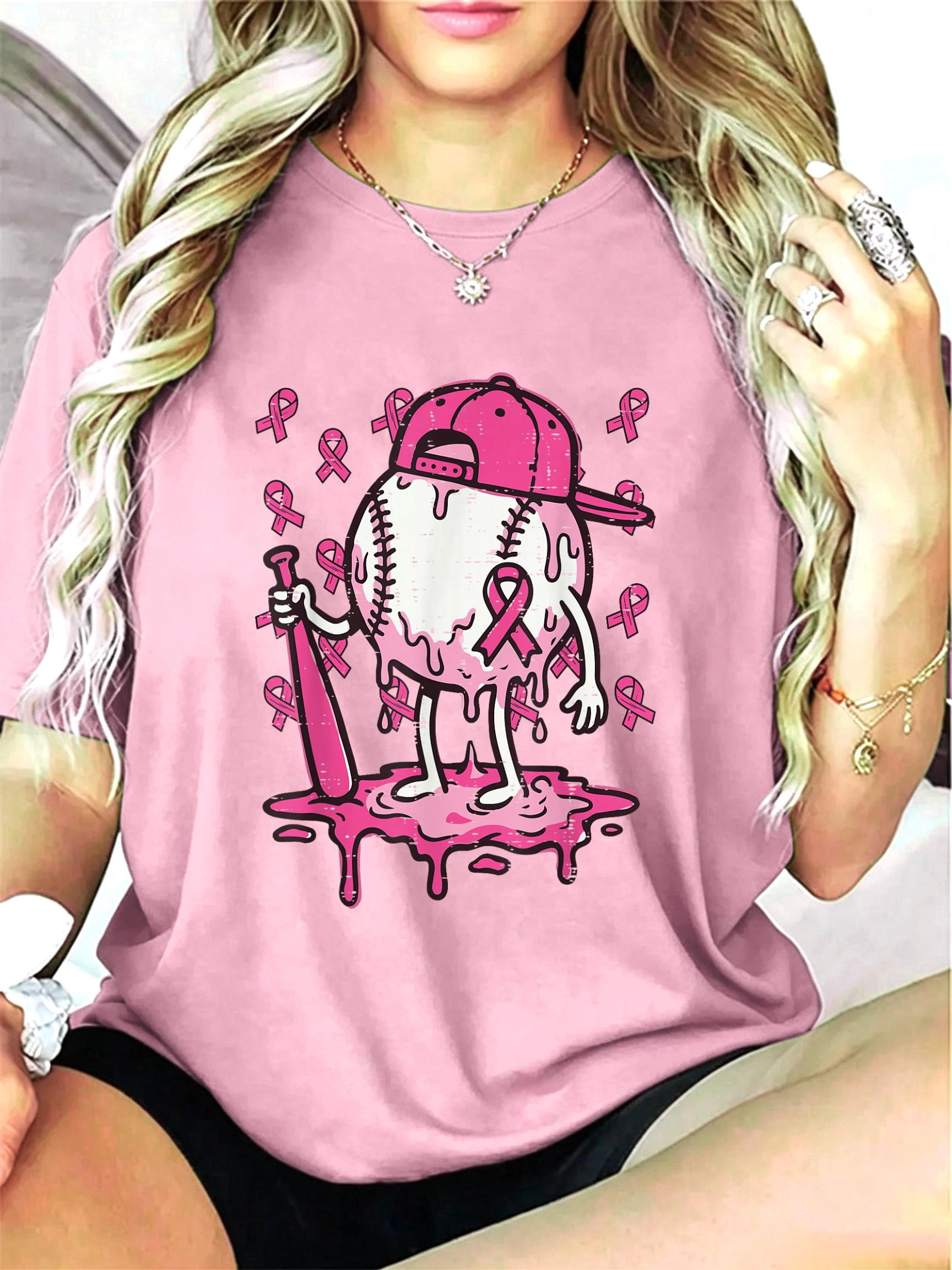 Medical Service Ribbon Breast Cancer Awareness Baseball Drip Pink Ribbon Men Boys T-Shirt ...