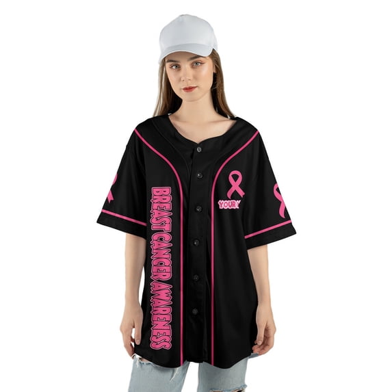 Breast Cancer Awareness Baseball Jersey, Custom Name Pink Ribbon Support Shirt, Breast Cancer Survivor Shirt
