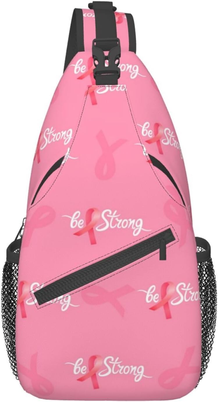 Breast Cancer Awareness Be Strong Sling Bag Crossbody Hiking Travel Chest Bags Backpack Shoulder Daypack for Women Men