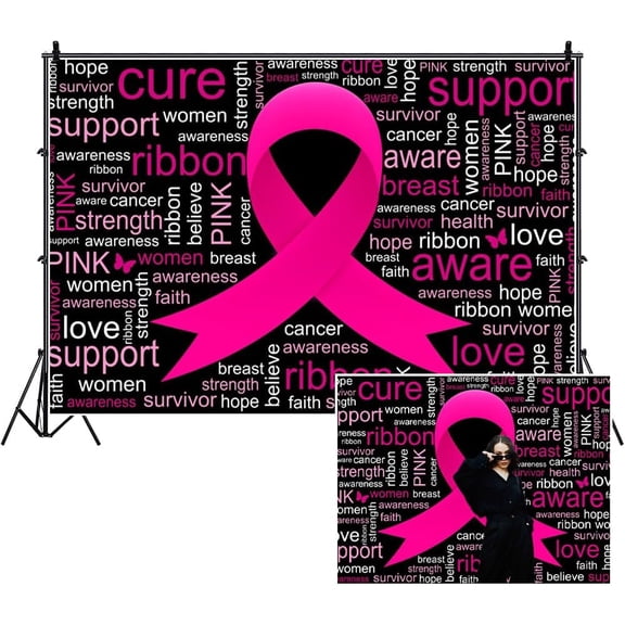 Breast Cancer Awareness Beautiful Backdrop Pink Ribbon Butterfly Breast Cancer Backdrop Banner Support Peace Hope Power Faith Photography Background for Home Office Wall Decoration
