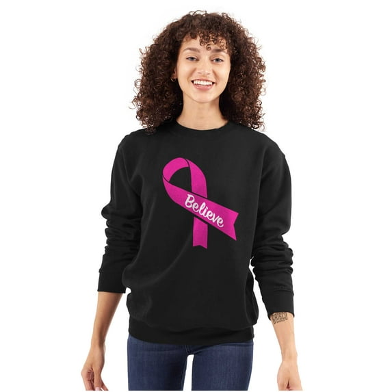 Breast Cancer Awareness Believe Women Crewneck Sweatshirt Brisco Brands L
