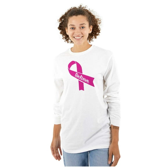 Breast Cancer Awareness Believe Women's Long Sleeve T Shirt Brisco Brands S