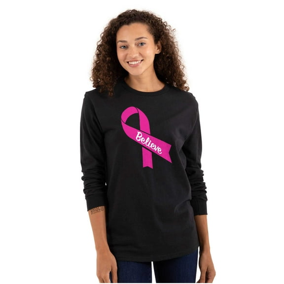 Breast Cancer Awareness Believe Women's Long Sleeve T Shirt Brisco Brands S
