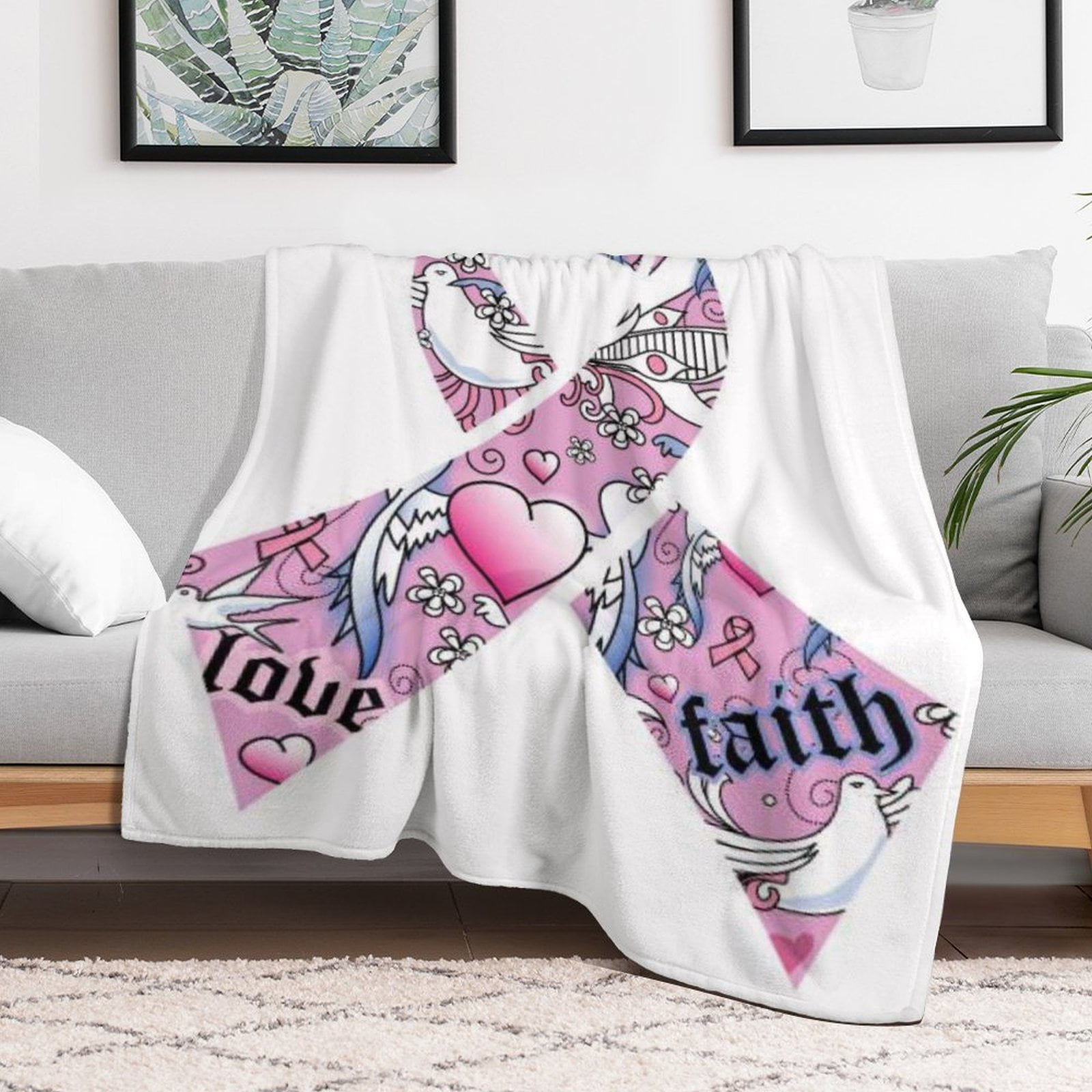 Breast Cancer Awareness Blanket 250g Flannel Blanket Cartoon Print 