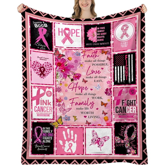 Breast Cancer Awareness Blanket, Breast Cancer Gifts for Women, Breast Cancer Awareness Decoration, Breast Cancer Blanket Throw 60"x50"