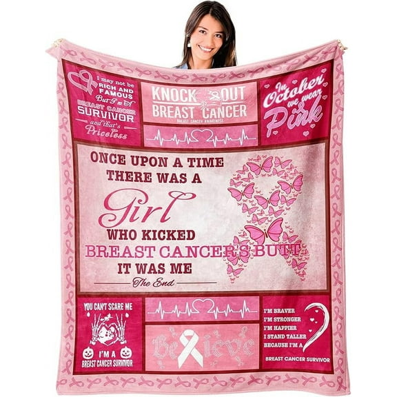 Breast Cancer Awareness Blanket, Breast Cancer Survivor Gifts Throw Blanket 50"x40", Breast Cancer Gifts for Women Chemo Friend Coworker, Pink Ribbon Blankets Ultra Soft Fleece Warm Cozy for Bed Sofa