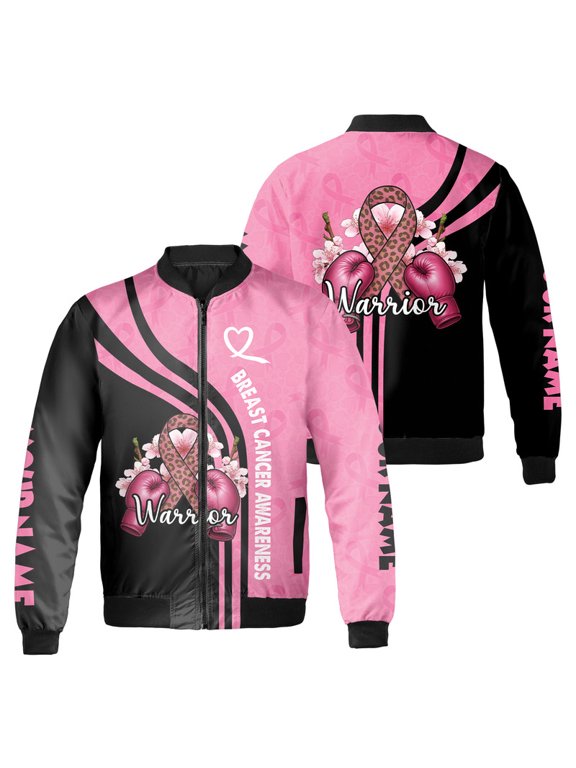 Breast Cancer Awareness Bomber Jacket – Warrior Pink Ribbon Custom Name Jacket for Women & Men