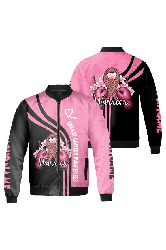 Breast Cancer Awareness Bomber Jacket – Warrior Pink Ribbon Custom Name Jacket for Women & Men