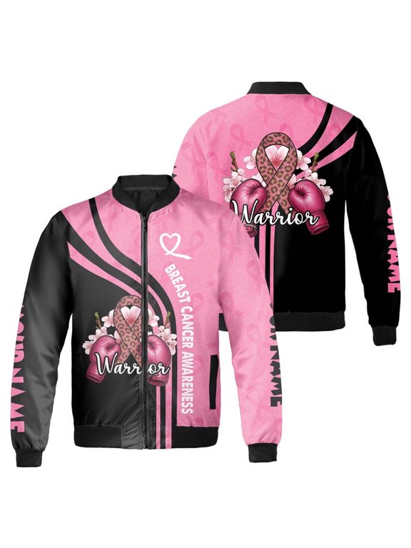 Breast Cancer Awareness Bomber Jacket – Warrior Pink Ribbon Custom Name Jacket for Women & Men