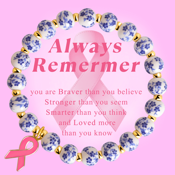 Breast Cancer Awareness Bracelet for Women ，Natural Stone Bead Inspirational Jewelry ，Perfect Gift for Sisters