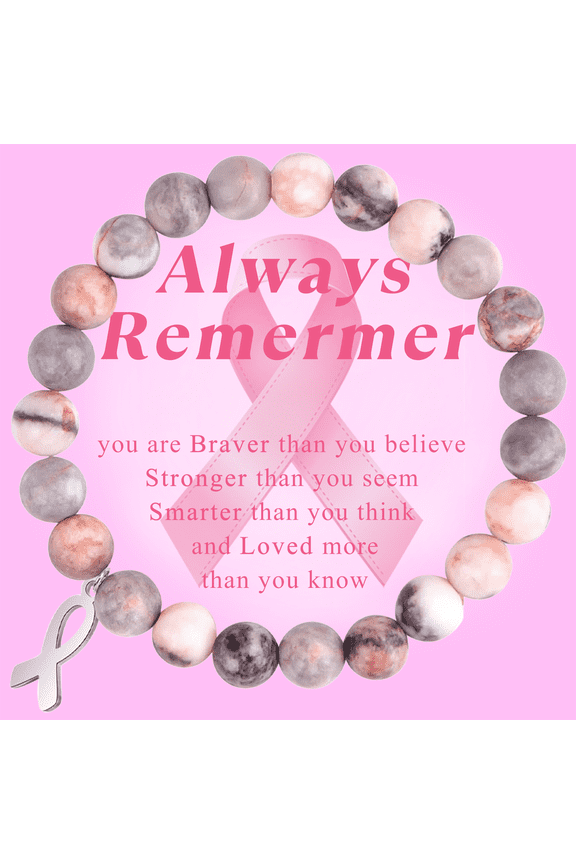 Breast Cancer Awareness Bracelet for Women ,Natural Stone Bead Inspirational Jewelry ,Perfect Gift for Sisters
