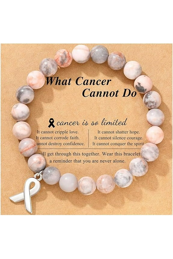Breast Cancer Awareness Bracelets,Happon Inspirational Encouragement Gifts,Natural Stone Bead Ribbon Bracelet, Adjustable Bracelet Gift Present for Women Girls