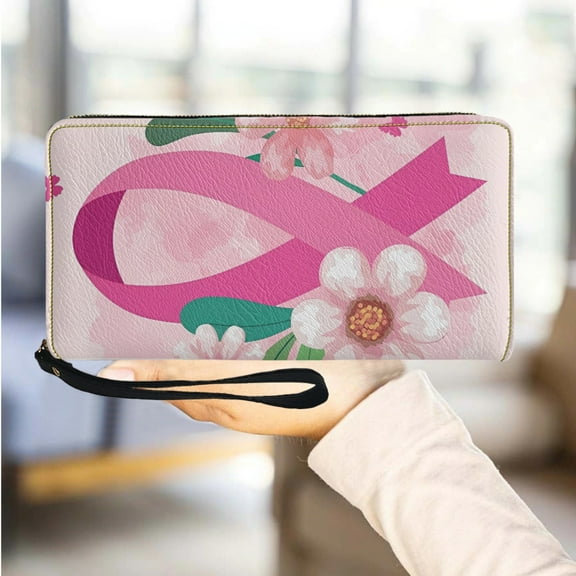Breast Cancer Awareness Brand Design Leather Zipper Wallet Multi-Card Organizer Card Holder Travel Party Small Coin Purse Clutch