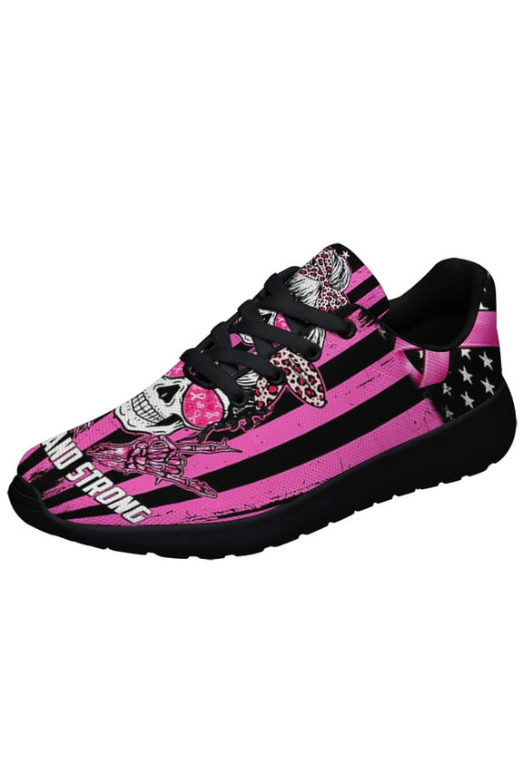 Breast Cancer Awareness Brave And Strong Skull Shoes Sneakers for Women Men Black Size 6