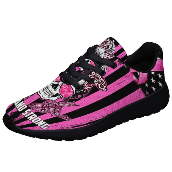 Breast Cancer Awareness Brave And Strong Skull Shoes Sneakers for Women Men Black Size 9