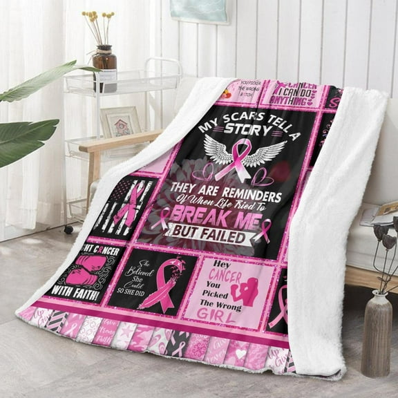 Breast Cancer Awareness Breast Cancer Blanket Throw Blanket Blanket Breast Cancer Gifts for Women Super Soft & Warm Get Well Gift for Women Survivor Gifts Flannel Soft Bed Blanket 50x60 inches