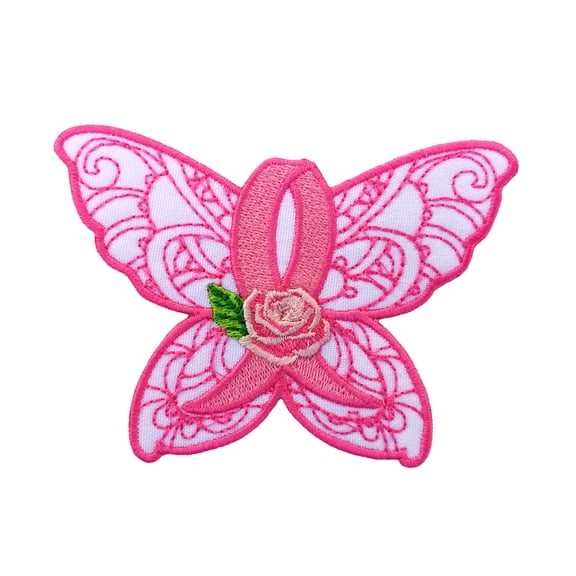 Breast Cancer Awareness Butterfly Embroidered Sew/Iron On Patch