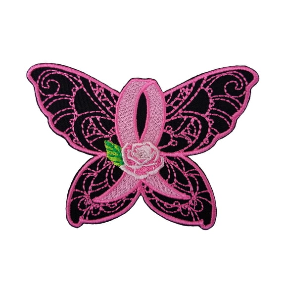 Breast Cancer Awareness Butterfly Embroidered Sew/Iron On Patch