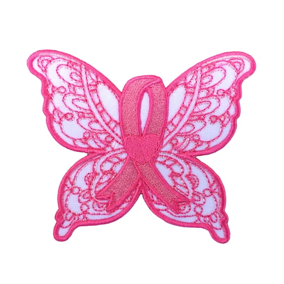 Breast Cancer Awareness Butterfly Embroidered Sew/Iron On Patch