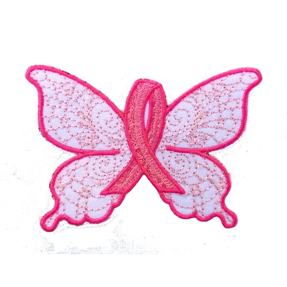 Breast Cancer Awareness Butterfly Embroidered Sew/Iron On Patch