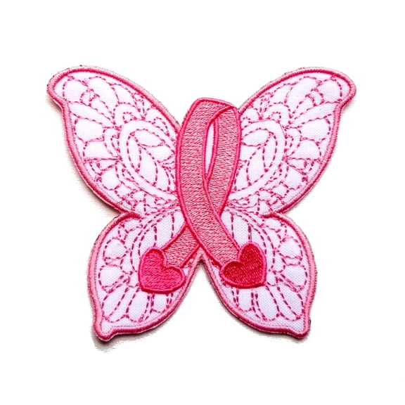 Breast Cancer Awareness Butterfly Embroidered Sew/Iron On Patch