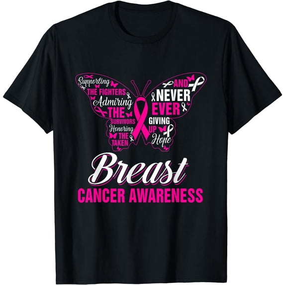 Breast Cancer Awareness Butterfly Pink Ribbon Hope Women T-Shirt