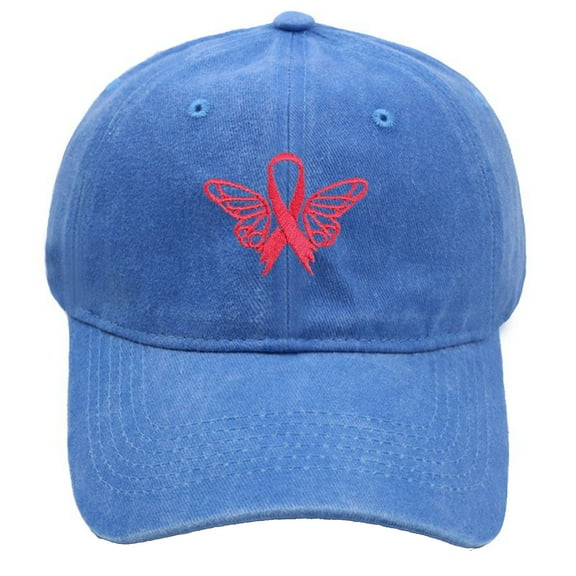 Cancer Awareness Cap for Men Women Adjustable Embroidered Pink Ribbon Washed Baseball Hats,Vintage Cotton Hat Cancer Awareness Hope Hat Gifts for Women(Sky Blue)