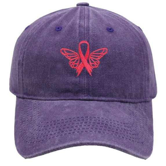 Cancer Awareness Cap for Men Women Adjustable Embroidered Pink Ribbon Washed Baseball Hats,Vintage Cotton Hat Cancer Awareness Hope Hat Gifts for Women(Purple)