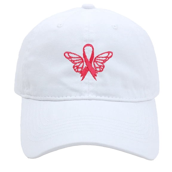 Cancer Awareness Cap for Men Women Adjustable Embroidered Pink Ribbon Washed Baseball Hats,Vintage Cotton Hat Cancer Awareness Hope Hat Gifts for Women(White)