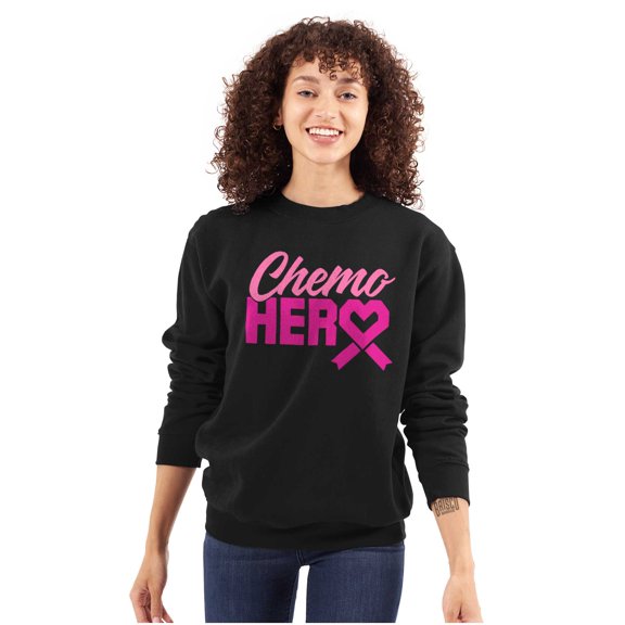 Breast Cancer Awareness Chemo Hero Women Crewneck Sweatshirt Brisco Brands L