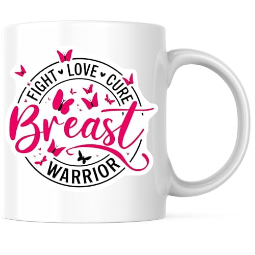Breast Cancer Awareness Coffee Mug - Fight Love Cure Warrior Coffee Mug - Inspirational Breast Cancer Coffee Mug 11 Ounce - Premium Ceramic - Design Printed On Both Sides - BMCM03688