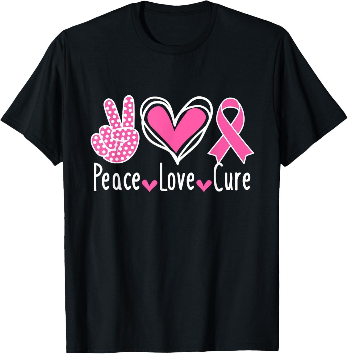 Breast Cancer Awareness Costume Pink Peace Love Cure Faith T-Shirt ...