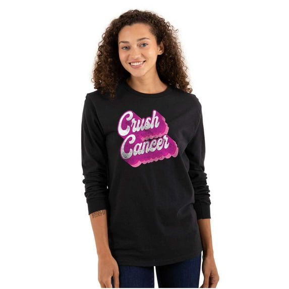 Breast Cancer Awareness Crush Cancer Women Plus Size Long Sleeve Graphic Tee Brisco Brands 2X