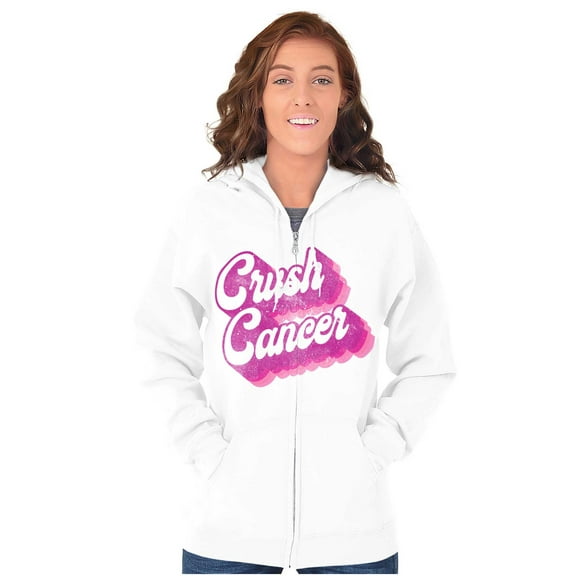Breast Cancer Awareness Crush Cancer Womens Plus Size Graphic Zipper Hoodie Brisco Brands 5X